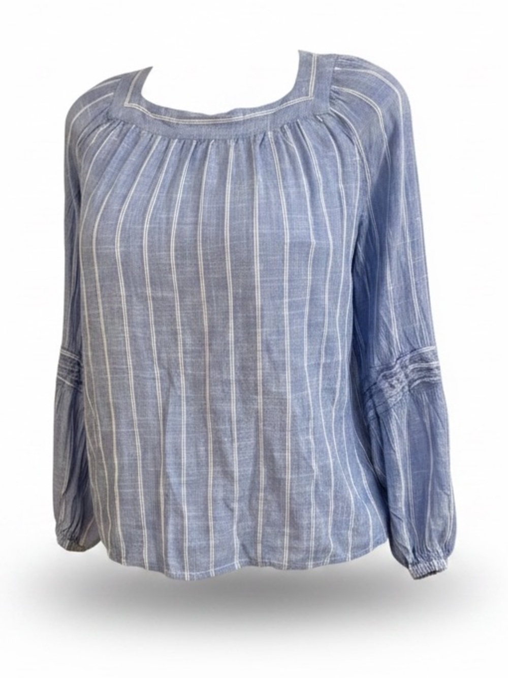 LC Lauren Conrad Chambray Blue White Striped Size Medium Boho Chic Blouse